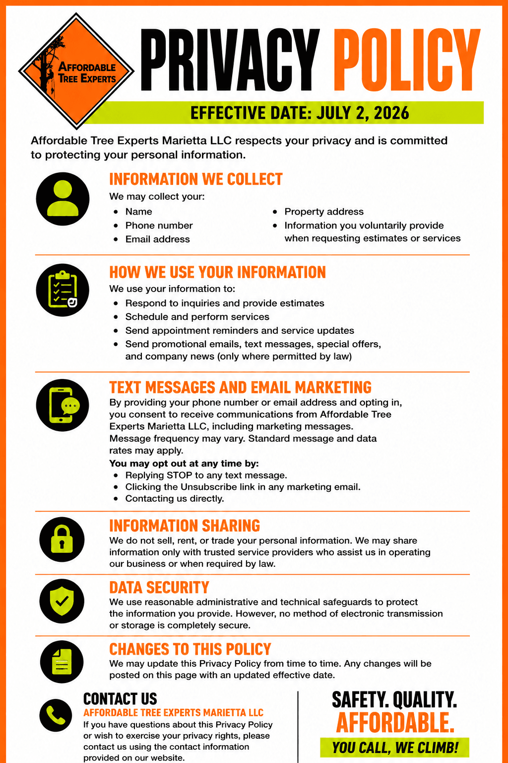 Affordable Tree Experts Privacy Policy